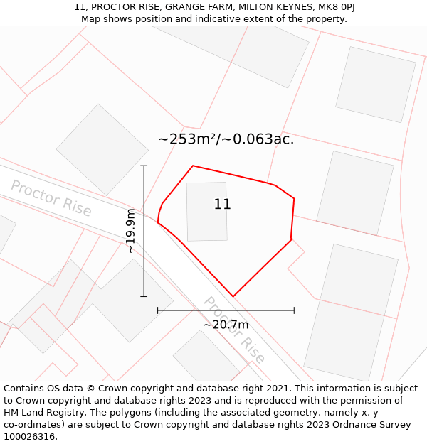 11, PROCTOR RISE, GRANGE FARM, MILTON KEYNES, MK8 0PJ: Plot and title map