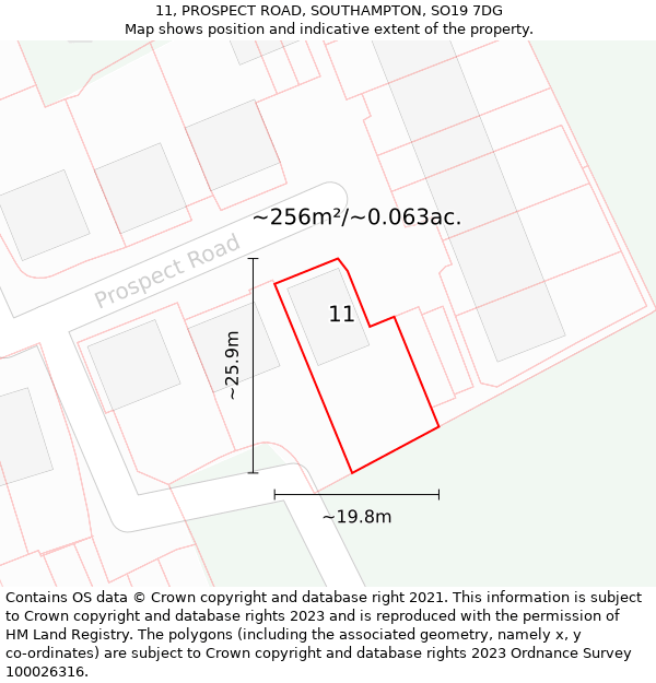 11, PROSPECT ROAD, SOUTHAMPTON, SO19 7DG: Plot and title map