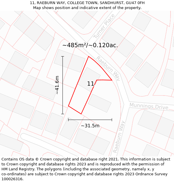 11, RAEBURN WAY, COLLEGE TOWN, SANDHURST, GU47 0FH: Plot and title map