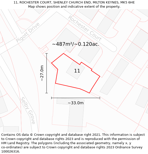 11, ROCHESTER COURT, SHENLEY CHURCH END, MILTON KEYNES, MK5 6HE: Plot and title map