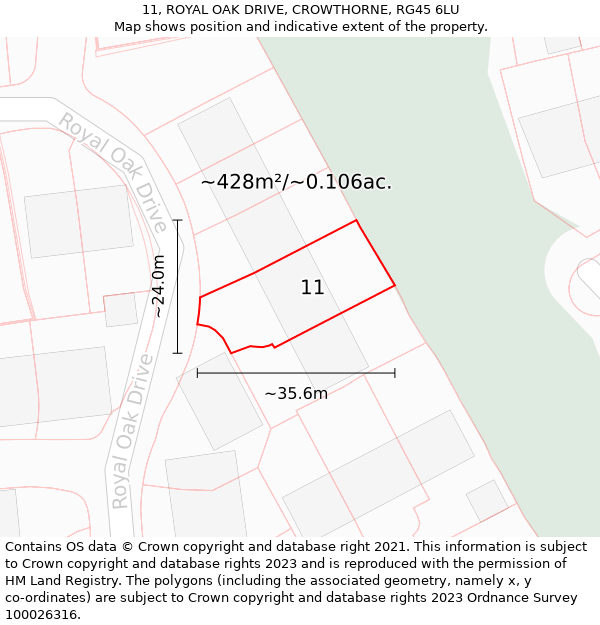 11, ROYAL OAK DRIVE, CROWTHORNE, RG45 6LU: Plot and title map