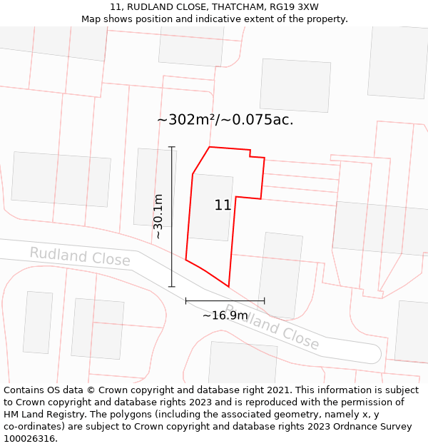 11, RUDLAND CLOSE, THATCHAM, RG19 3XW: Plot and title map