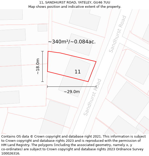 11, SANDHURST ROAD, YATELEY, GU46 7UU: Plot and title map