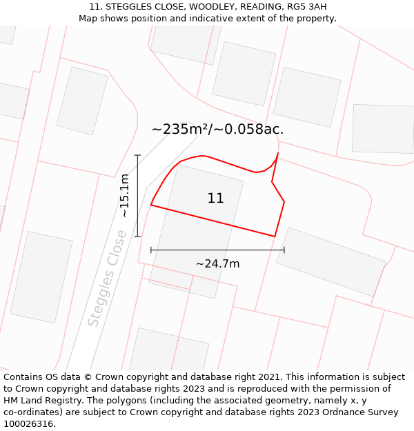 11, STEGGLES CLOSE, WOODLEY, READING, RG5 3AH: Plot and title map