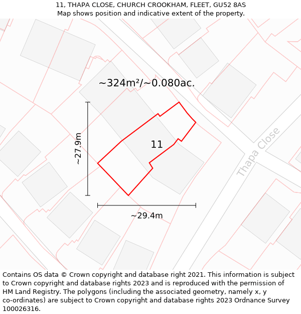 11, THAPA CLOSE, CHURCH CROOKHAM, FLEET, GU52 8AS: Plot and title map