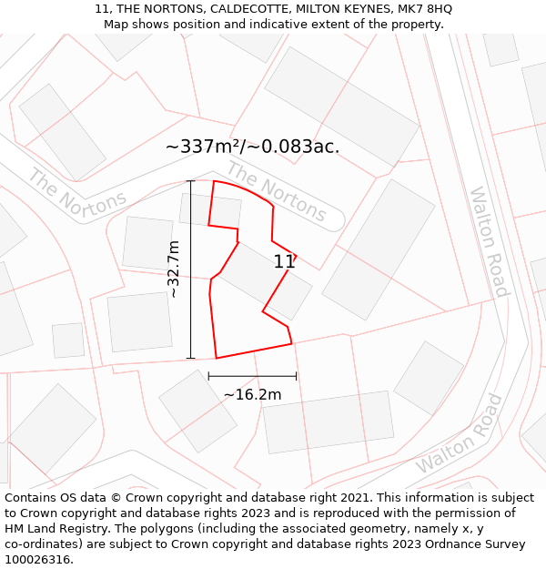 11, THE NORTONS, CALDECOTTE, MILTON KEYNES, MK7 8HQ: Plot and title map