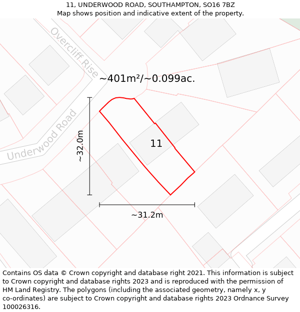 11, UNDERWOOD ROAD, SOUTHAMPTON, SO16 7BZ: Plot and title map