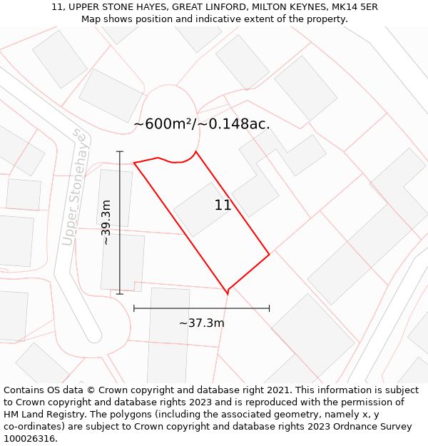 11, UPPER STONE HAYES, GREAT LINFORD, MILTON KEYNES, MK14 5ER: Plot and title map