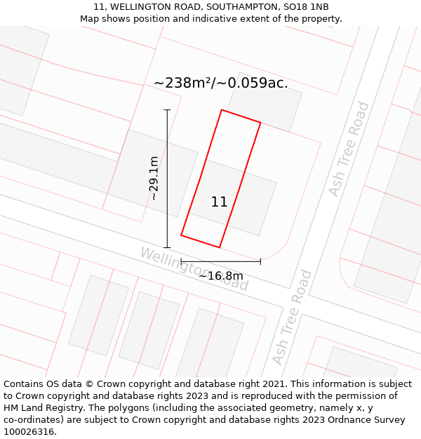 11, WELLINGTON ROAD, SOUTHAMPTON, SO18 1NB: Plot and title map