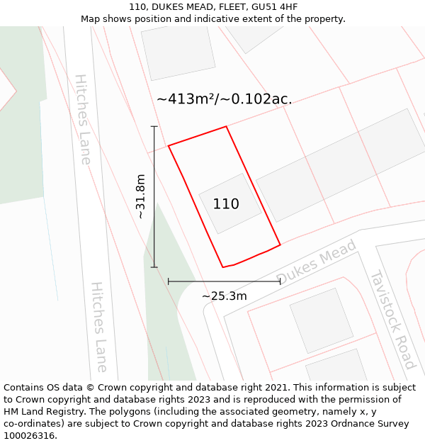 110, DUKES MEAD, FLEET, GU51 4HF: Plot and title map