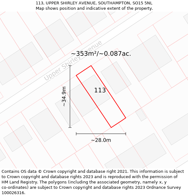 113, UPPER SHIRLEY AVENUE, SOUTHAMPTON, SO15 5NL: Plot and title map