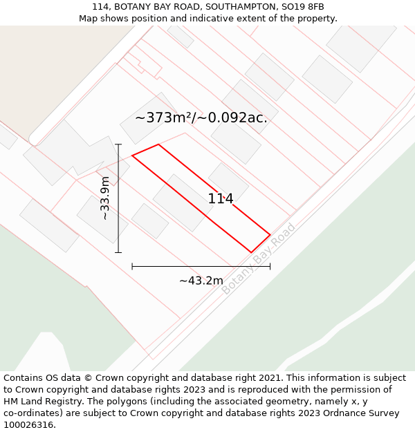 114, BOTANY BAY ROAD, SOUTHAMPTON, SO19 8FB: Plot and title map