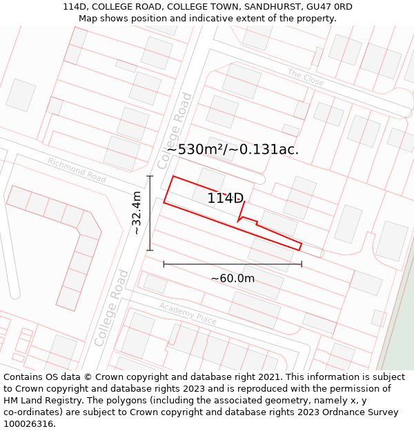 114D, COLLEGE ROAD, COLLEGE TOWN, SANDHURST, GU47 0RD: Plot and title map