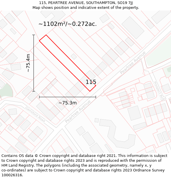 115, PEARTREE AVENUE, SOUTHAMPTON, SO19 7JJ: Plot and title map