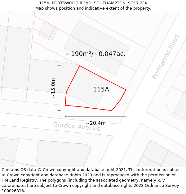 115A, PORTSWOOD ROAD, SOUTHAMPTON, SO17 2FX: Plot and title map