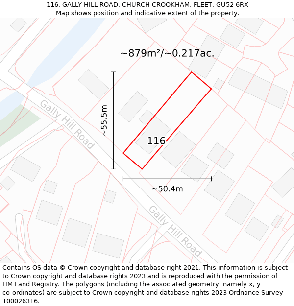 116, GALLY HILL ROAD, CHURCH CROOKHAM, FLEET, GU52 6RX: Plot and title map