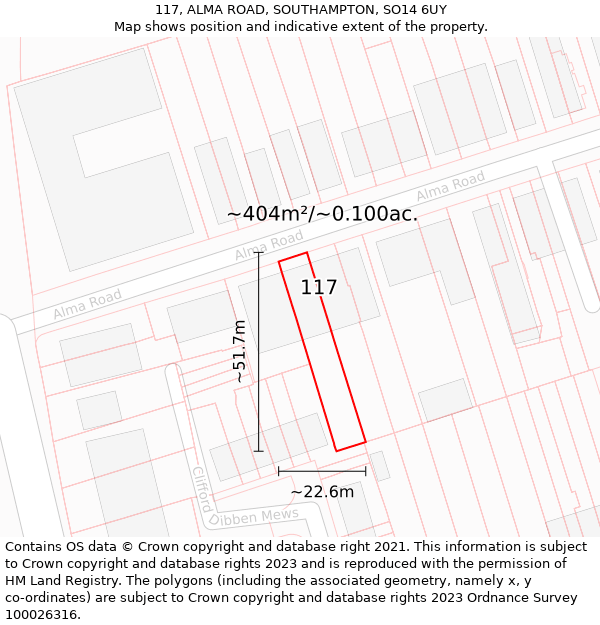 117, ALMA ROAD, SOUTHAMPTON, SO14 6UY: Plot and title map