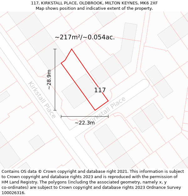 117, KIRKSTALL PLACE, OLDBROOK, MILTON KEYNES, MK6 2XF: Plot and title map