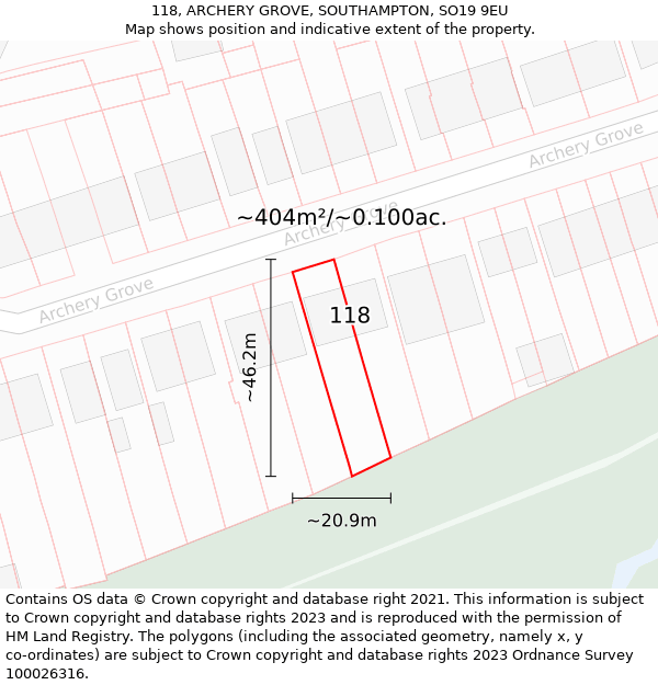 118, ARCHERY GROVE, SOUTHAMPTON, SO19 9EU: Plot and title map