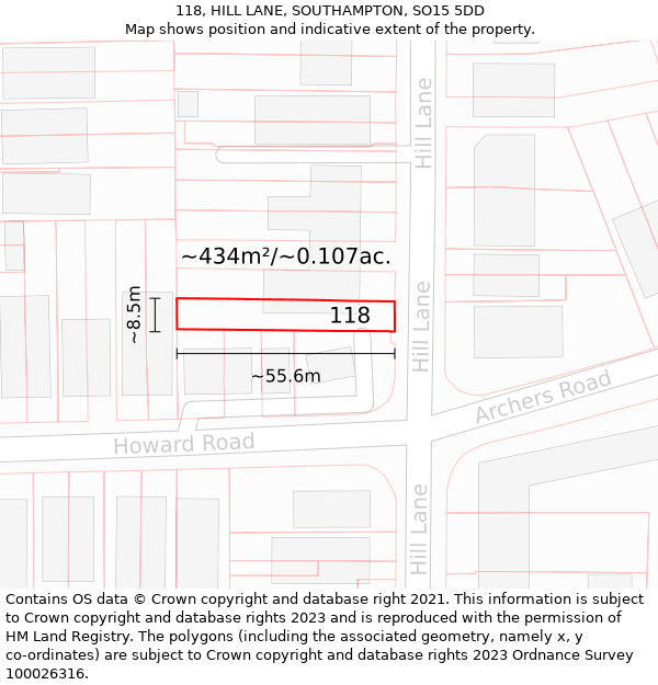 118, HILL LANE, SOUTHAMPTON, SO15 5DD: Plot and title map