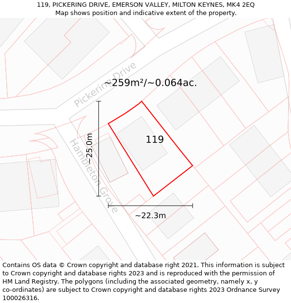 119, PICKERING DRIVE, EMERSON VALLEY, MILTON KEYNES, MK4 2EQ: Plot and title map