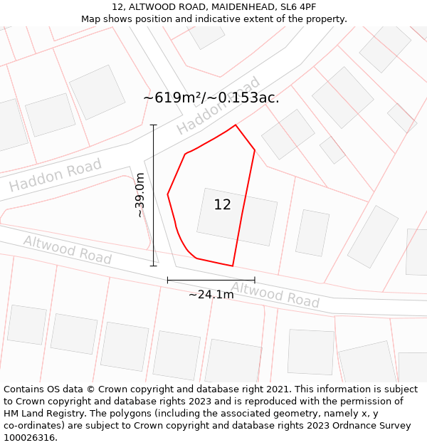 12, ALTWOOD ROAD, MAIDENHEAD, SL6 4PF: Plot and title map