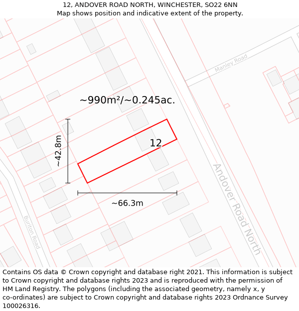 12, ANDOVER ROAD NORTH, WINCHESTER, SO22 6NN: Plot and title map