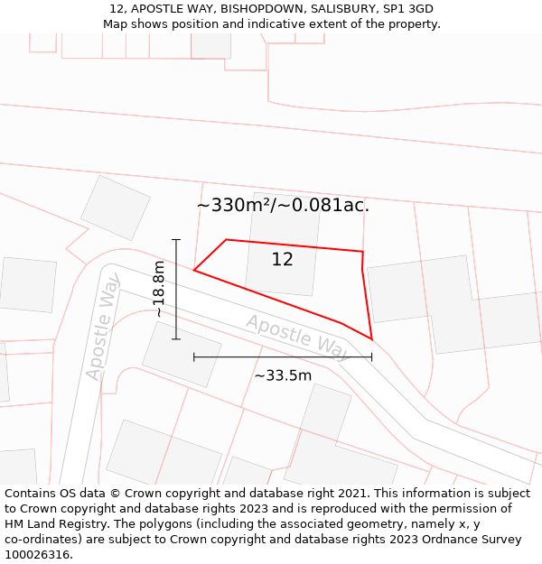 12, APOSTLE WAY, BISHOPDOWN, SALISBURY, SP1 3GD: Plot and title map