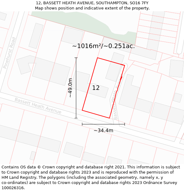 12, BASSETT HEATH AVENUE, SOUTHAMPTON, SO16 7FY: Plot and title map