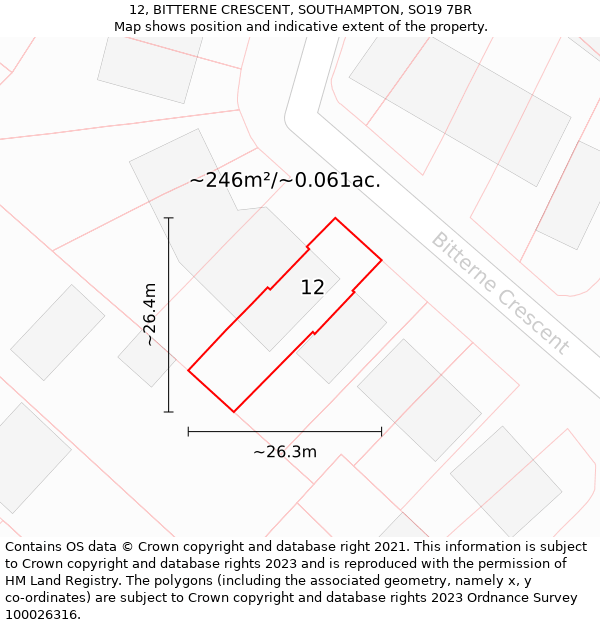 12, BITTERNE CRESCENT, SOUTHAMPTON, SO19 7BR: Plot and title map