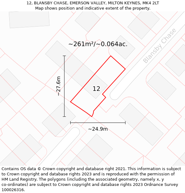 12, BLANSBY CHASE, EMERSON VALLEY, MILTON KEYNES, MK4 2LT: Plot and title map