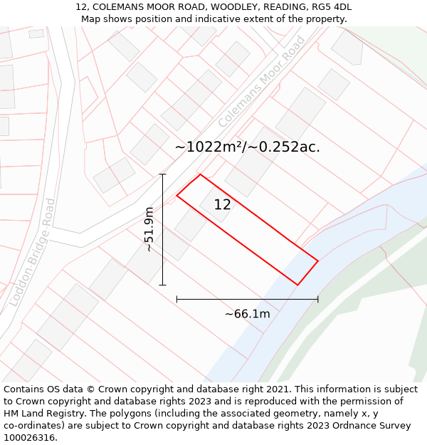 12, COLEMANS MOOR ROAD, WOODLEY, READING, RG5 4DL: Plot and title map