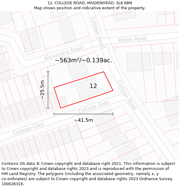 12, COLLEGE ROAD, MAIDENHEAD, SL6 6BN: Plot and title map