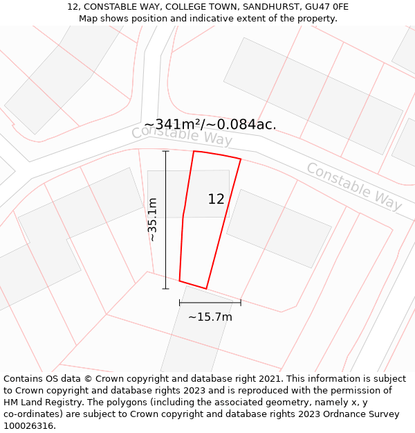 12, CONSTABLE WAY, COLLEGE TOWN, SANDHURST, GU47 0FE: Plot and title map