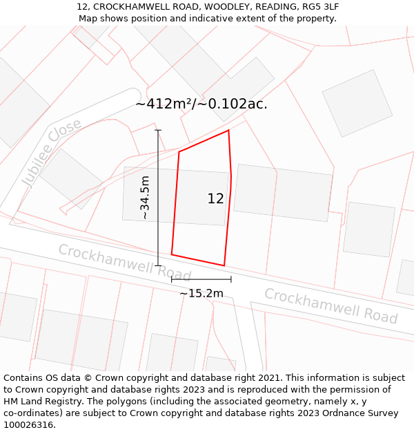 12, CROCKHAMWELL ROAD, WOODLEY, READING, RG5 3LF: Plot and title map