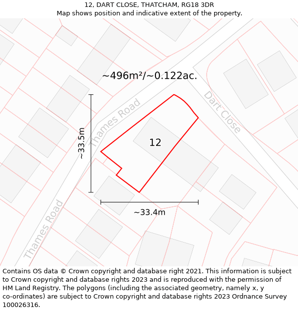 12, DART CLOSE, THATCHAM, RG18 3DR: Plot and title map