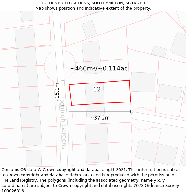 12, DENBIGH GARDENS, SOUTHAMPTON, SO16 7PH: Plot and title map