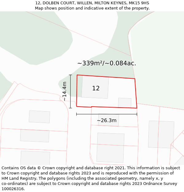 12, DOLBEN COURT, WILLEN, MILTON KEYNES, MK15 9HS: Plot and title map