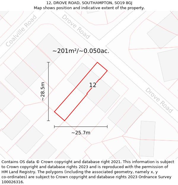 12, DROVE ROAD, SOUTHAMPTON, SO19 8GJ: Plot and title map