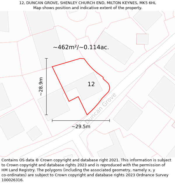 12, DUNCAN GROVE, SHENLEY CHURCH END, MILTON KEYNES, MK5 6HL: Plot and title map