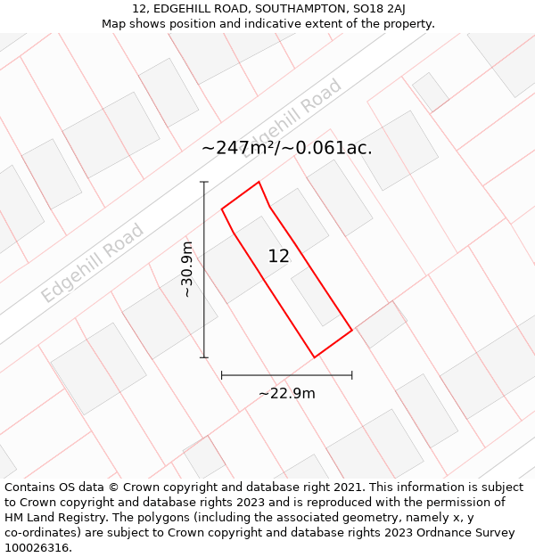 12, EDGEHILL ROAD, SOUTHAMPTON, SO18 2AJ: Plot and title map