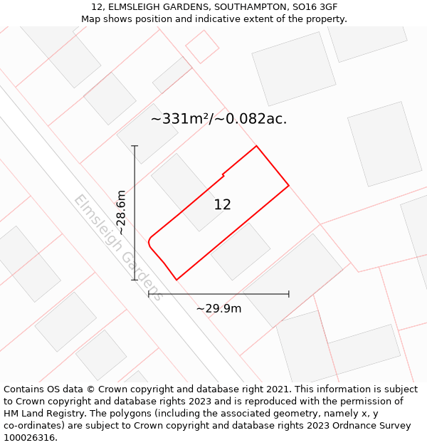 12, ELMSLEIGH GARDENS, SOUTHAMPTON, SO16 3GF: Plot and title map