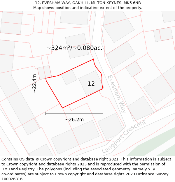 12, EVESHAM WAY, OAKHILL, MILTON KEYNES, MK5 6NB: Plot and title map