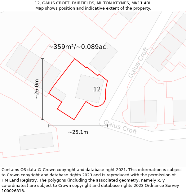 12, GAIUS CROFT, FAIRFIELDS, MILTON KEYNES, MK11 4BL: Plot and title map