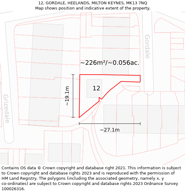 12, GORDALE, HEELANDS, MILTON KEYNES, MK13 7NQ: Plot and title map