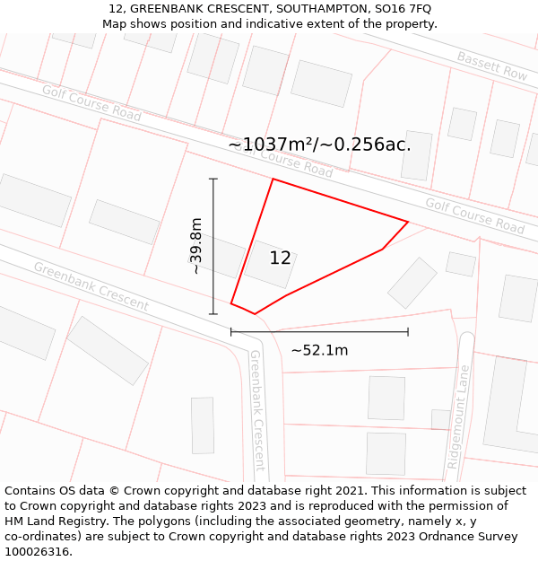 12, GREENBANK CRESCENT, SOUTHAMPTON, SO16 7FQ: Plot and title map