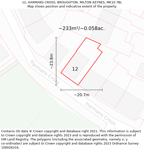 12, HARMANS CROSS, BROUGHTON, MILTON KEYNES, MK10 7BL: Plot and title map