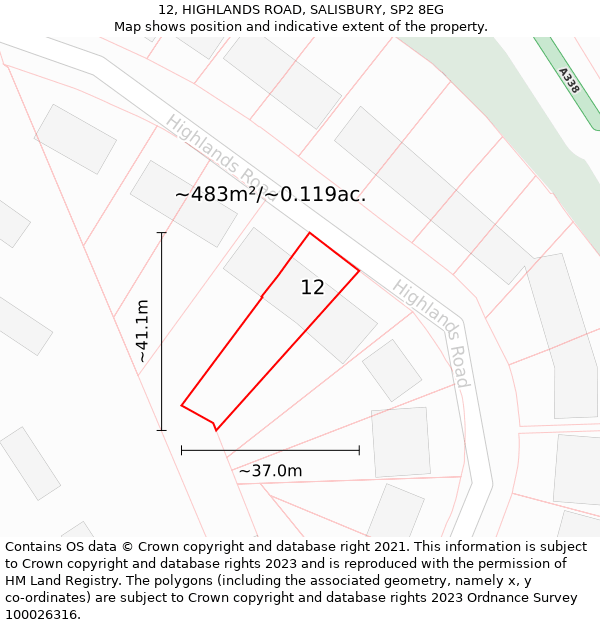 12, HIGHLANDS ROAD, SALISBURY, SP2 8EG: Plot and title map