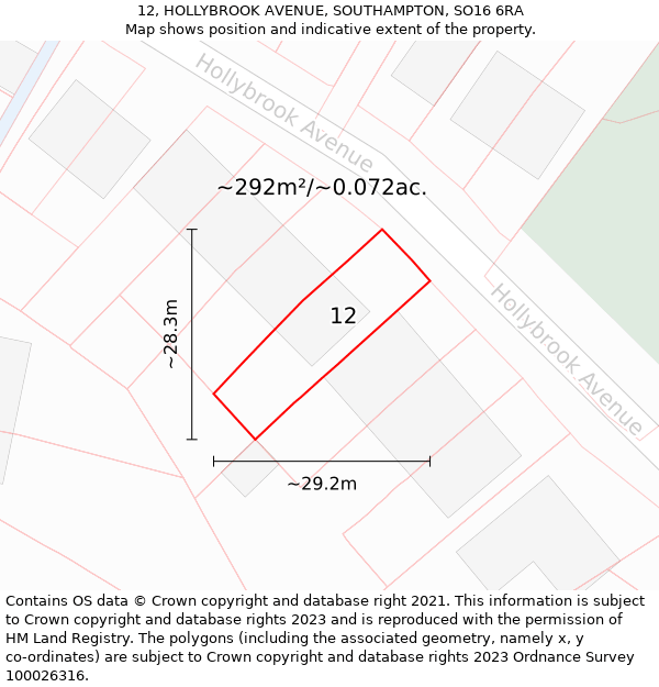 12, HOLLYBROOK AVENUE, SOUTHAMPTON, SO16 6RA: Plot and title map