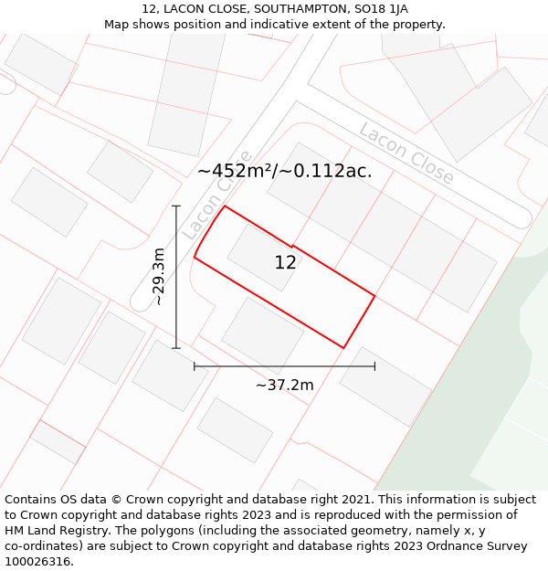 12, LACON CLOSE, SOUTHAMPTON, SO18 1JA: Plot and title map